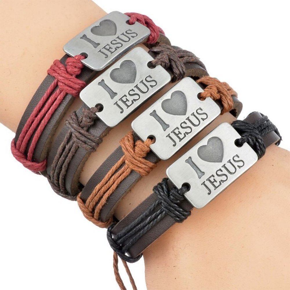 ❤️ I love Jesus leather Bracelet 7-10"  Adjustable